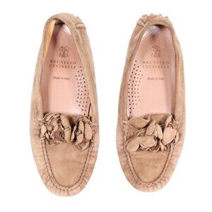 Brunello Cucinelli Women's US 9.5 Light Brown Suede Driver Loafers Flat Shoes